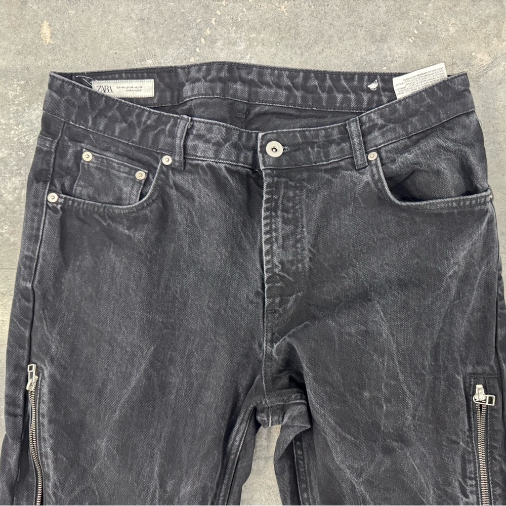 Zara Black Washed Wide-Leg Jeans with Side Zippers - Picture 5 of 9